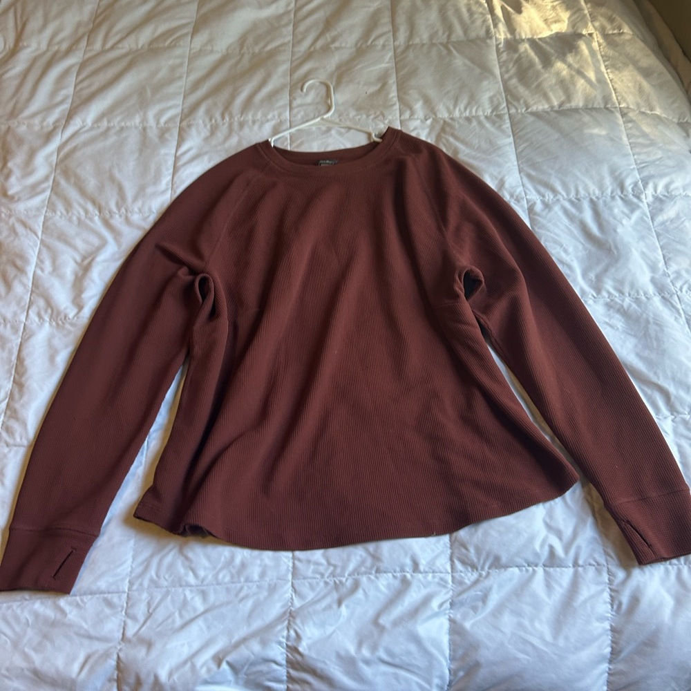 Eddie Bauer Long Sleeve Ribbed Tee in Deep Brown Rust 3X